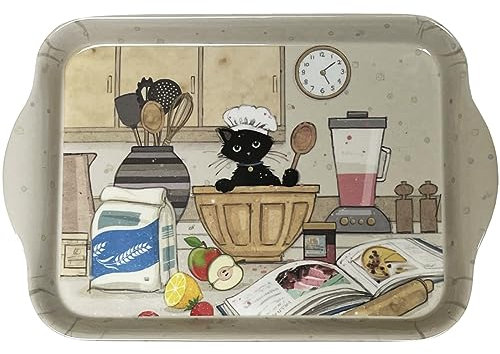 KIUB Mini-Tablett mit einer Katze – Motiv Katze – hochwertiges Melamin – Größe Mini, 14 x 21 cm
