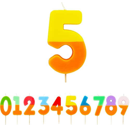 Talking Tables Orange and Yellow Number 5 Candle for Cakes | Colourful Birthday Cake Topper Decorations for Kids Party, Boys 5th, 15th, 50th, Girls, Anniversary, Milestone