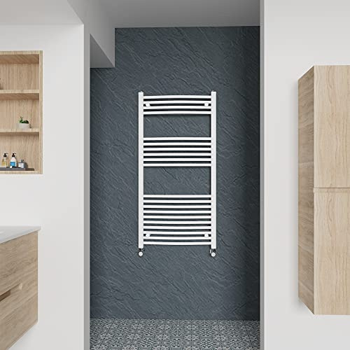 Warmehaus Curved Heated Towel Rail White Radiator 1200x600mm | Contemporary Bathroom Ladder Style Radiator, Central Heating, Wall Mounted Towel Warmer, Durable Finish