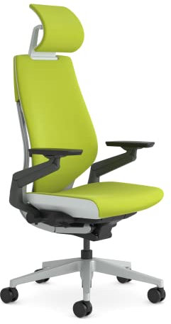 Steelcase Gesture Ergonomischer Bürostuhl mit 360° Armlehnen, 3D-Live Back Lumbalstütze, anpassbarer Kopfstütze Citringrün