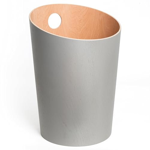 Kazai.® Papelera de Diseño 'Bennet' | Cubo Basura Única para Oficina, Dormitorio, Habitación Infantil y Más | Papelera Hecha de Chapa de Madera Real | Gris (claro)