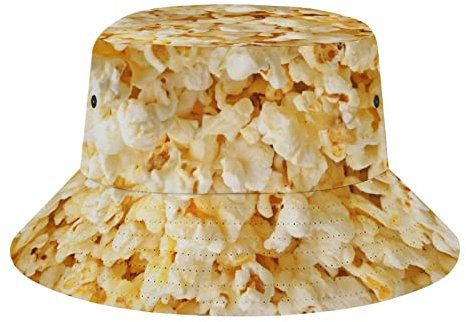 QQIAEJIA Essen Golden Corn Bucket Hats Unisex Gewaschene Baumwolle Leicht Outdoor Sommer Strand Sonnenhüte Herren Frauen Eimer Hut für Reisen, Popcorn, One size