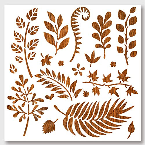 NBEADS Schablone Mit Gemischten Blättern, Wiederverwendbare PET-Pflanzen-Malvorlagen DIY Art Craft Painting Wall Cut Schablonen 30×30cm Zum Malen Auf Holz, Leinwand, Papier, Möbelwand