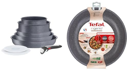 Tefal Ingenio Natural On Batterie de cuisine 8 pièces, Revêtement antiadhésif, Induction, L7669802, Gris,noir & Ingenio Natural Force Poêle Wok 26 cm, Noir, Antiadhésive, Induction, L3967702