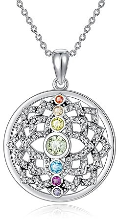JERWLI Chakra kette 925 Sterling Silber Kristall Lotus Blume Yoga Anhänger Halskette Spiritueller Lotus Schmuck Geschenke für Damen Frauen Mutter Ehefrau Freundin