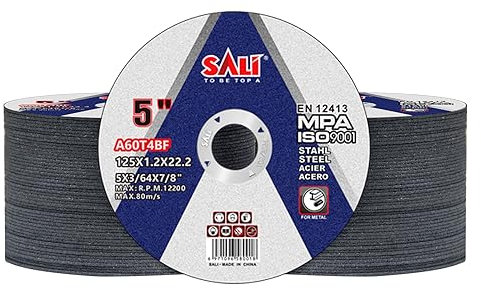 SALI 100 Stück Trennscheiben Ø 125 x 1,2 x 22,2 mm Trennscheibe 125 Metall für Winkelschleifer Stahl Edelstahl Betrieb bis zu Drehzahlen Schruppscheiben Flexscheiben 125mm Trennscheibe 12200 und 80M/S