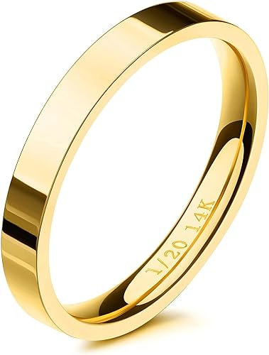 aesdox 14K Gold gefüllte Ringe für Frauen, 3mm Stapelbarer Ehering aus Gold für Mädchen, Dünner Goldener Fingerring, Gold Größe 19
