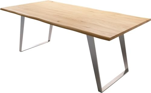 Esszimmertisch Edge Eiche Natur 200x100x2,5-3 Edelstahl Schräg Live-Edge