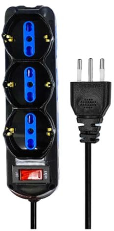 Multipresa Elettrica 9 Posti, Cavo 3M, Ciabatta Spina 10A con Interruttore, Max 2500W 250V, Nero