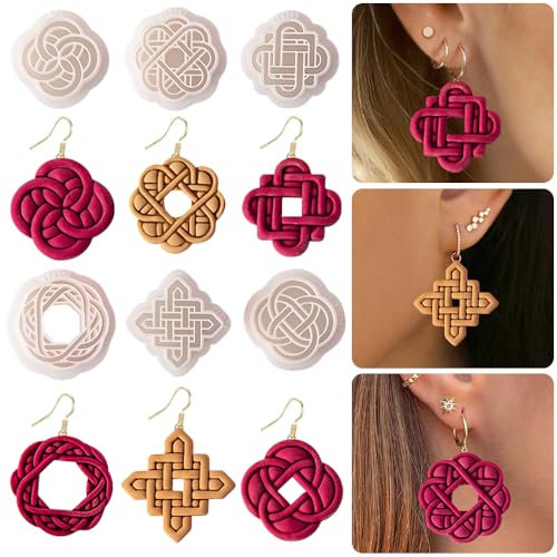 6 Stück Chinesisch Stil Polymer Clay Cutters,Boho Blume Textur Polymer Clay Ohrringe Polymer Ton Ausstecher Weinlese Geometrie Linie Clay Ohrring Ausstecher für Craft Schmuck Clay Ohrring Making Kit