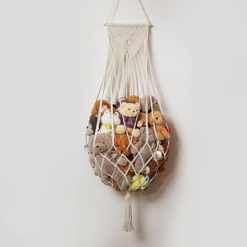 Amdermi Stofftiernetz oder Hängematte, Hängemattennetz zum Aufhängen über der Tür, Organizer für Stuffies, Plüschtiere, Aufbewahrung, Boho, Makramee, Spielzeug, Display, Kinderzimmer, Schlafzimmer