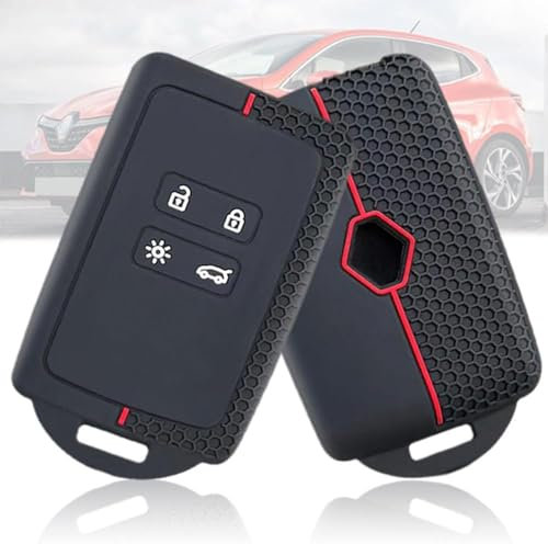 Générique Coque de clé de Voiture Compatible avec Renault Smart Key Clio Megane Koleos Kadjar Kangoo Twingo Talisman Captur Espace Dacia Duster - en Silicone - 4 Boutons (Ligne Rouge)