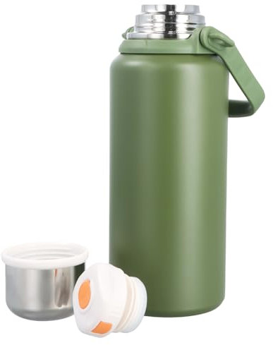 Ehuihuan Botella Agua Acero Inoxidable 316, Botella Termica 1200ml, Botella de Agua Deportiva, Sports Water Bottle, Botella Agua Aislado a Prueba de Fugas con Correa Hombro+Mango+Filtro (Verde)