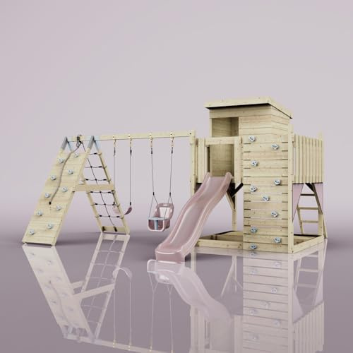 PolarPlay Spielturm Frida aus Holz in Rosa Babyschaukel
