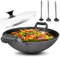 ZAUBERWOK 33cm Gusseisen Wok Induktion - Gusseisenpfanne mit Silikon Hitzeschutzgriffen für Gasgrill, Herd, Ofen, Paella Pfanne, Wok aus Gusseisen mit Deckel - Induktionsgeeignet für Sac Stir Fry Tava