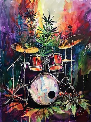 Zariocy 5D Diamond Painting Kits Trommeln, DIY Malerei mit Diamant Kunst Musikinstrumente Rund Voll Drill Crystal Diamond Stickerei Gemälde Kunsthandwerk für Home Office Wall Decor 30x40cm