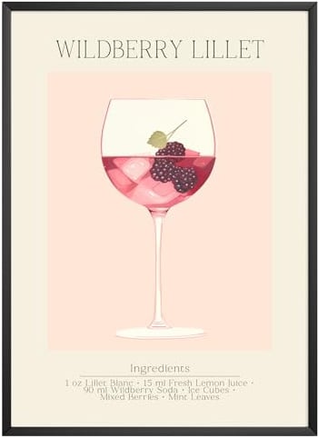 MJ-GRAPHICS® Poster Wildberry Lillet Bilder Küche Bild A2 Küchenbilder Deko Wohnzimmer Poster Küchen Bilder Küche Deko Bilder Poster Küche Wand Retro Poster Cocktail Küchenposter - ohne Rahmen