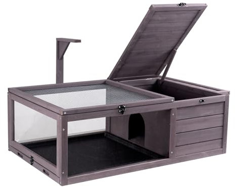 VEVOR Schildkrötenhabitat, Schildkrötenhaus aus Holz für drinnen und draußen, Schildkrötengehege mit hängendem Lichtständer, 2-Zimmer-Reptiliengehege