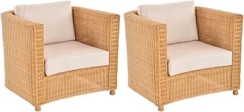 Korb-Outlet Rattan-Sessel Club/Wohnzimmersessel Clubsessel/Rattansessel Lounge (Set/2 Honig Gerade)