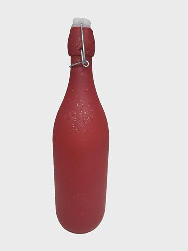 KWARE Bottiglie in vetro stile vintage da 1 litro, ideali per uso domestico o commerciale, da riempire con acqua, vino, liquore, olio, birra, grappa o cordiali (tappo oscillante rosso)