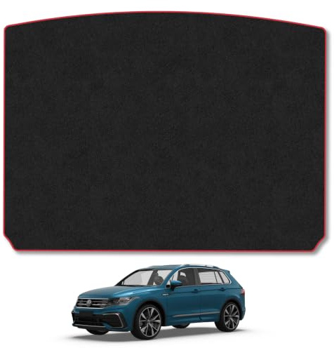 VW Tiguan (2016-2024) Carpet Boot Mat | Red Edge Trim Tailored Fit Boot Liner Full Coverage Protection Accessories Easy Clean Anti Slip Made in the UK