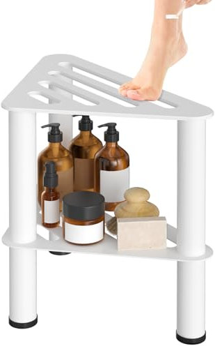 WINSTECK Sgabello angolare in metallo per gambe da barba, poggiapiedi per doccia interna con ripiano portaoggetti, sgabelli piccoli, sedia da doccia impermeabile antiscivolo per bagno spa