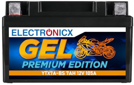 Electronicx YTX7A-BS GEL Motorradbatterie 12V 7Ah – Hohe Startleistung (105A), Wartungsfrei, Tiefenentladungssicher – Ideal für Motorrad & Roller – CTX7A-BS, GTX7A-BS, ETX7A-BS kompatibel