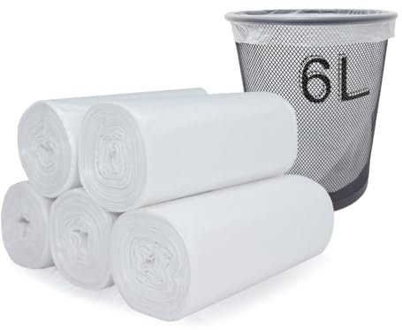 Dr.JIEER Small Bin Bags 3-6L Biodegradable Compostable Food Waste Bags,Pedal Caddy Bin Liners for Kitchen,White Trash Bags for Bathroom Toilet Office, Clear Garbage Liners 120 Counts 1.2 Gal
