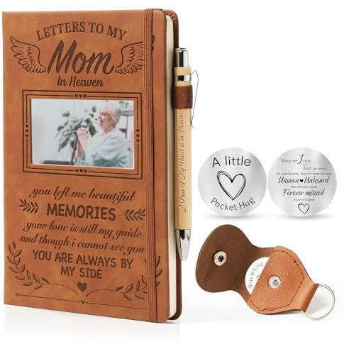 Gedenkgeschenke für den Verlust der Mutter – Briefe an meine Mutter im Himmel, Leder-Tagebuch, A5-Notizbuch, Trauergeschenk, Reise-Foto-Tagebuch mit Stift, Gedenktaschen-Umarmung, Schlüsselanhänger