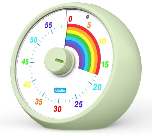 Visueller Timer für Kinder, 60-Minuten Countdown für Klassenzimmer Büro Küche, Schreibtisch Timer Kinder Zeitmanagement Tools mit leisem Betrieb, Tomato Time Tool Regenbogenmuster (Gras Grün)