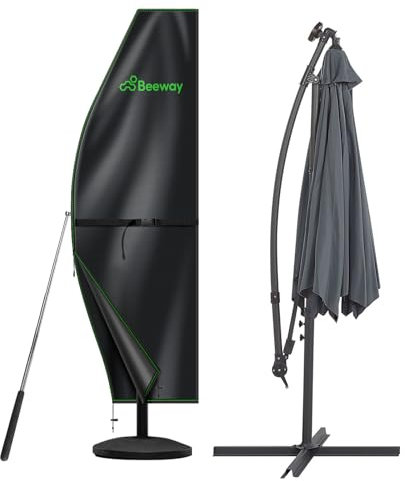 BEEWAY Garden Parasol Cover Waterproof, Outdoor Cantilever Parasol Cover with Zipper and Rod Fit for 2m to 4m Large Banana Patio Umbrella - 210D Oxford Fabric, Anti-UV , Windproof - 280 x 40/80/50cm