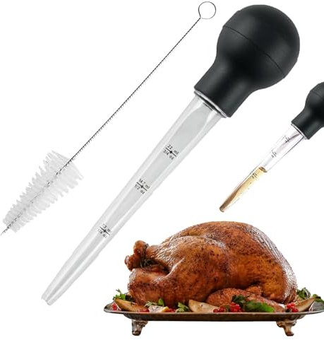 DONOONIS Pera A Jugo,Pipeta Cocina con Cepillo de Limpieza,1 Pipeta Kit de Cocina Turquía Jeringa Cuentagotas de aceite para Hornear, BBQ,Pollo Turquía Barbacoa