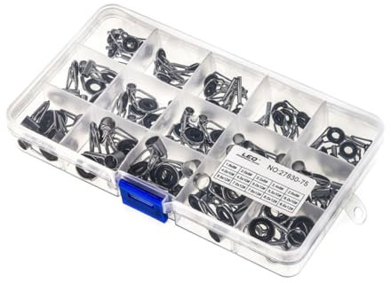 VANZACK Angelruten Reparaturset 75 Stück Edelstahl Angelrutenführungen Rutenspitzen 15 Größen Für Süßwasser Salzwasser Angeln