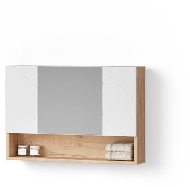 Livinity Armoire de Toilette Ronco, Blanc Brillant/Chêne doré, 80.1x55cm