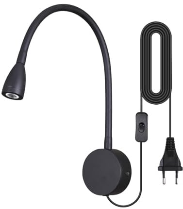 Brightmax Wall Mounted Reading Light LED 3W Warm White 3000K Plug Cord Black Finished (Cone)