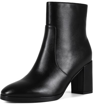 Aitikiss Women's Heeled Ankle Boots Side Zipper Chunky Block Heel Booties Fall Ankle Booties For Office Work Round Toe Booties (Black,8)