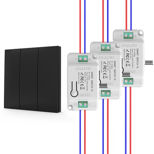 KADMOS Kit d'interrupteurs d'éclairage sans fil,Interrupteur sans fil auto-alimenté,Interrupteur sans fil sans pile, Interrupteurs à rebond automatique, aucun câblage requis(3 key 3receiver - noir)