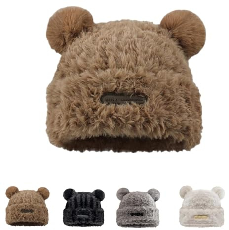 Niedlicher Bär warme Mütze, Strickmütze mit Ohren, weich und flauschig, großer Kopfumfang, Wollmütze