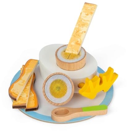 Bigjigs Toys Dippy Egg, Wooden Breakfast Play Food with Cups & Plates | Wooden Boiled Egg, Cups & Plates Breakfast Playset, Kitchen Role Play Accessory, Age 18+ Months