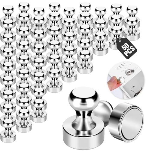 50 Stück Giantzhong Neodym Magnete Stark für Magnettafel, 12 X 16mm, Silber | Klein Kühlschrankmagnete mit Aufbewahrungsbox, Mini Magnete mit Griff für Pinnwände, Büro, Whiteboard
