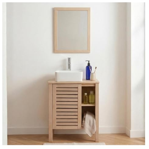 MOB-IN Schlichtes Waschbecken-Set, 60 cm, Eiche mit Waschbecken, Wasserhahn und Spiegel