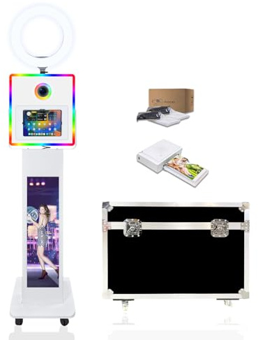 Fotoautomaten-Maschine kompatibel mit iPad 10,2 Zoll, 10,5 Zoll, 11 Zoll, 12,9 Zoll, 13 Zoll und Kamera, App-Steuerung, 2-in-1 Selfie-Fotoautomatenständer für Geburtstage, Hochzeiten, Veranstaltungen