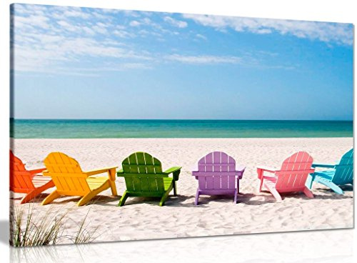 Beach Chairs Canvas Wall Art Picture Print (24x16in)