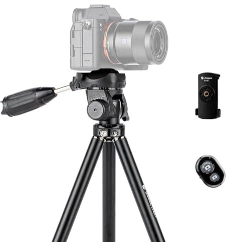 Fotopro Treppiede, treppiede per fotocamera Cellulare Cavalletto da 48,9 pollici con treppiede per fotocamera, tripod in alluminio con telecomando Bluetooth, per iPhone, Samsung, Canon, Nikon