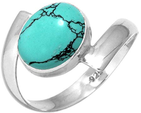 Jeweloporium Blauer Türkis Silberring Größe 54 (17,2), 925 Sterling Silber Ring für Damen, Ovaler Edelstein Handgefertigter Schmuck