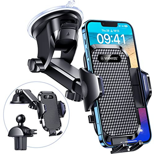 VANMASS 【New Upgrade BEST】 Car Phone Holder 【Ultimate Version True Military-grade】 Mobile Cell Mount Windscreen Dashboard Vent Van Automobile Cradle for iPhone 16 15 14 13 Samsung All Smartphones