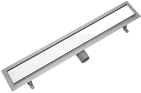 VOGI Duschrinne Edelstahl Komplettset Weißes Glas Haarsieb Rinne mit Siphon Montagefüße Inklusive mit Dichtmanschette Doppelkammer Bodenablauf Länge 100 cm