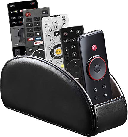 Arniche PU Leather Remote Control Holder with 5 Compartments - Storage Tray & Desktop Organizer for TV Remotes,Glasses,Pens,Accessories - Space-Saving Design for Bedside Table & Office Desk (Black)