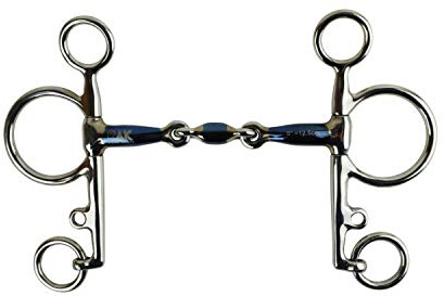 AK Pelham with Double Jointed Bit in Sweat Iron Horse Riding Bits AKRS-2610 (Blue/Silver, 4.75'')