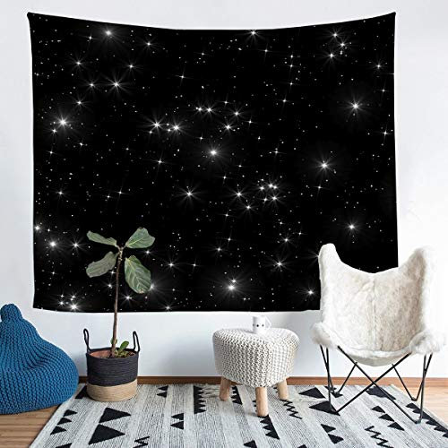 Tbrand Galaxis Tapisserie Schwarz Sternenhimmel Wandbehang für Kinder Jungen Mädchen Heller Stern Wandteppich 148x200cm Morden Wandtuch Dekor Dekorativ